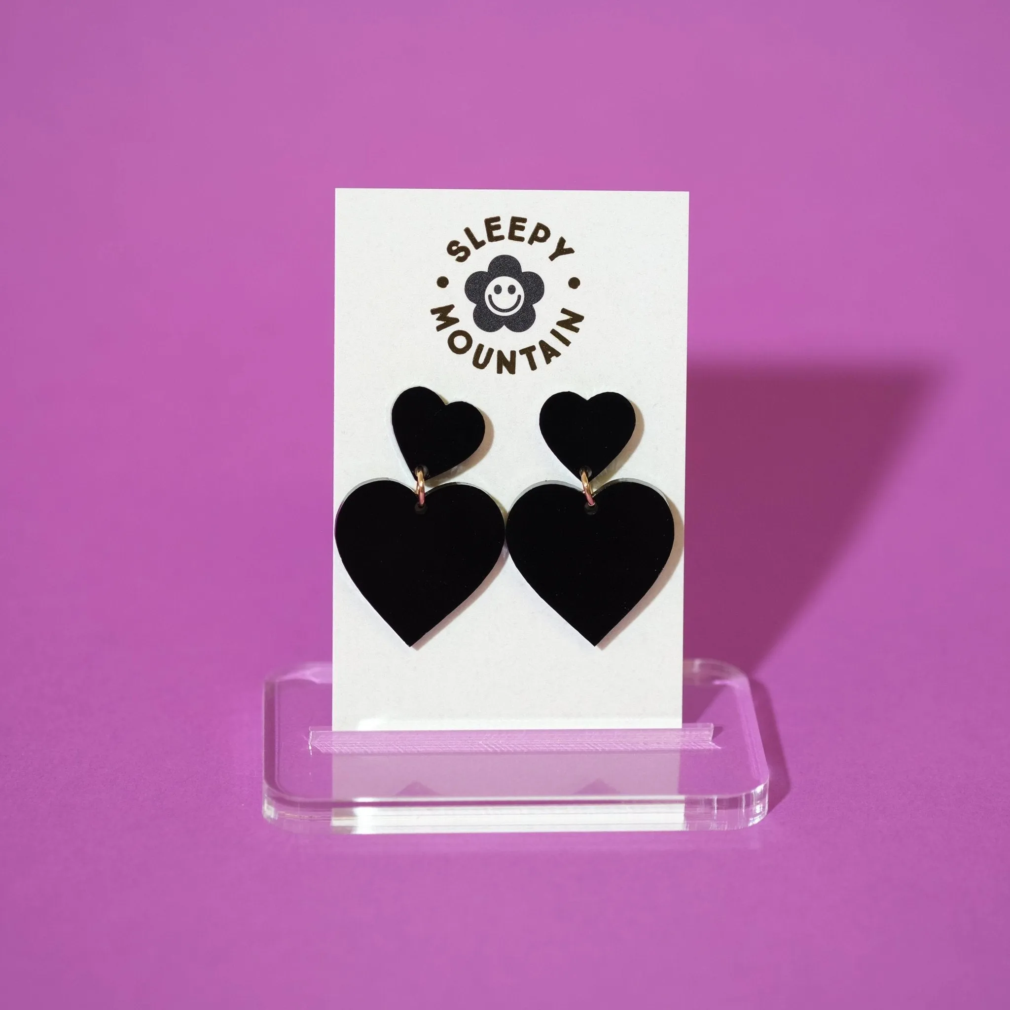 Black Double Heart Dangle Earrings