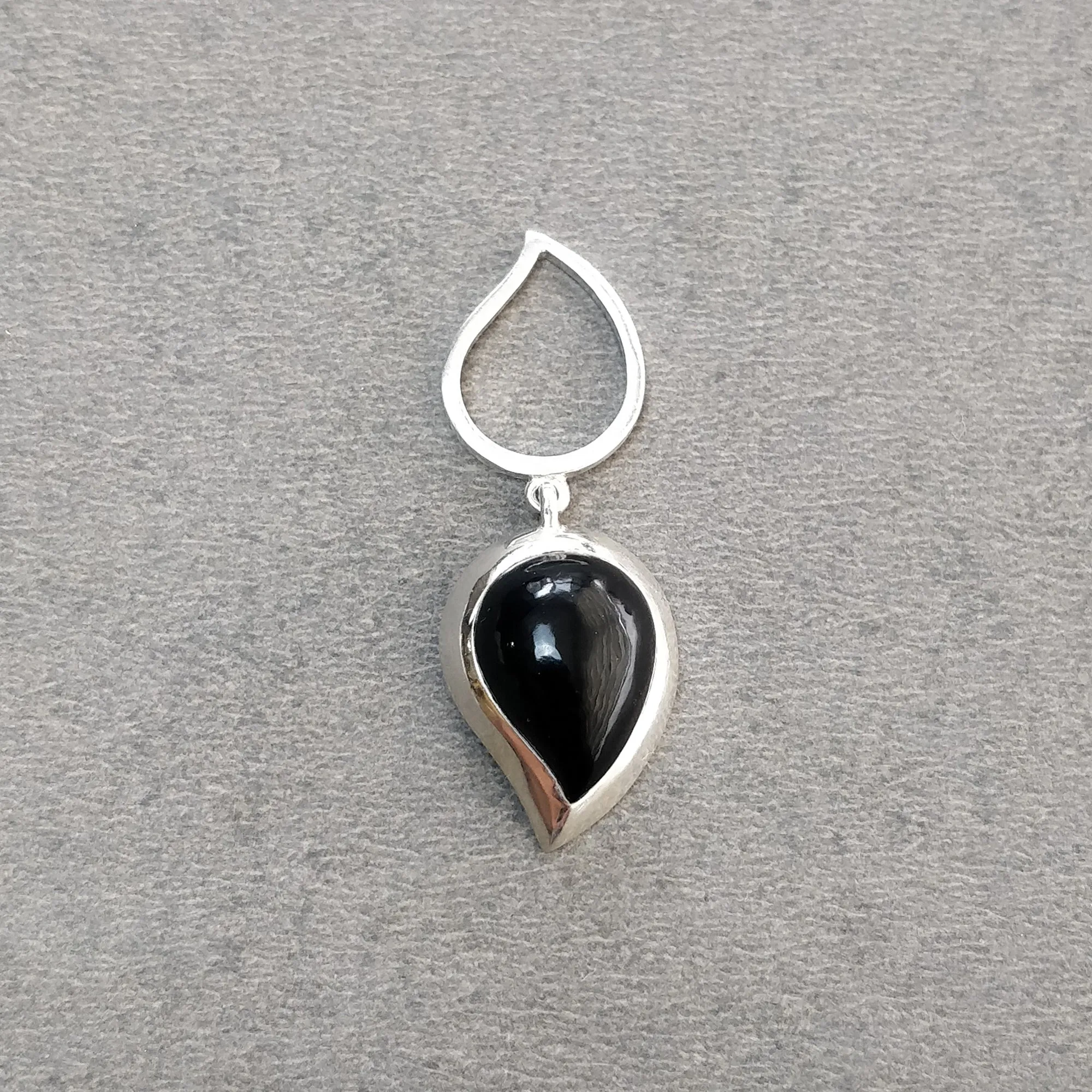 Black Onyx Gemstone Jewelry Set : 925 Sterling Silver Natural Onyx Leaf Shape Cabochon Bezel Set Earrings Pendant Jewelry Set