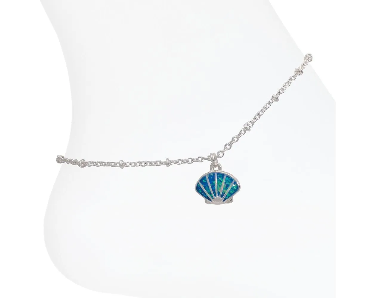 Blue Glittering Silver Scallop Anklet