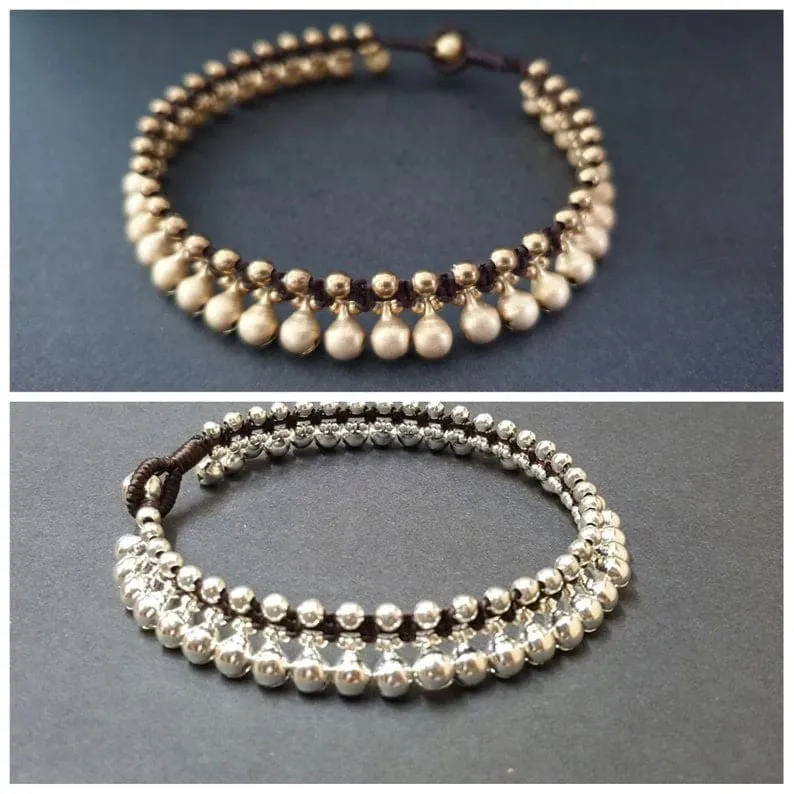 Bohemian Beaded Jingling Silver Brass Anklet Bracelet