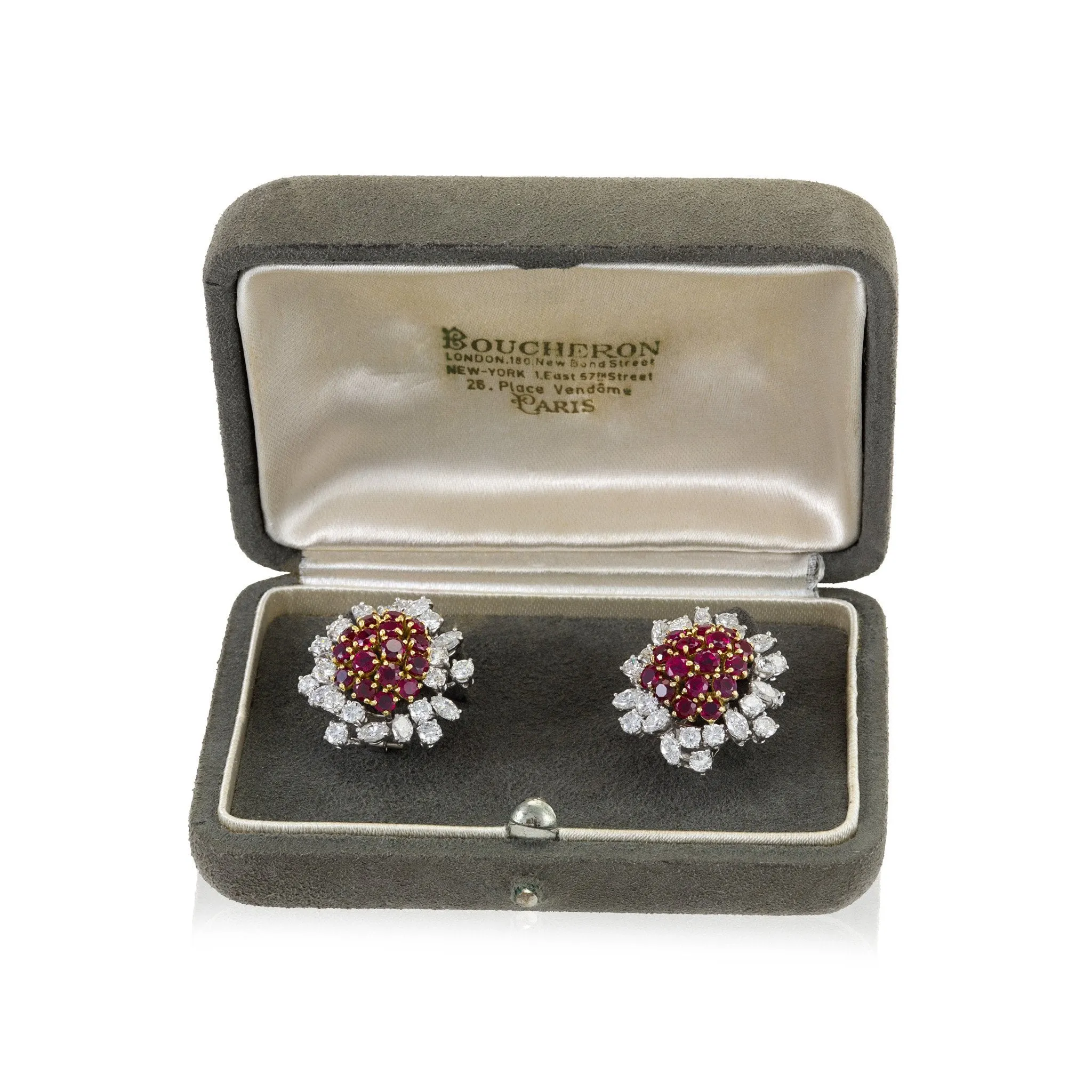 Boucheron Paris Ruby and Diamond Flower Earrings