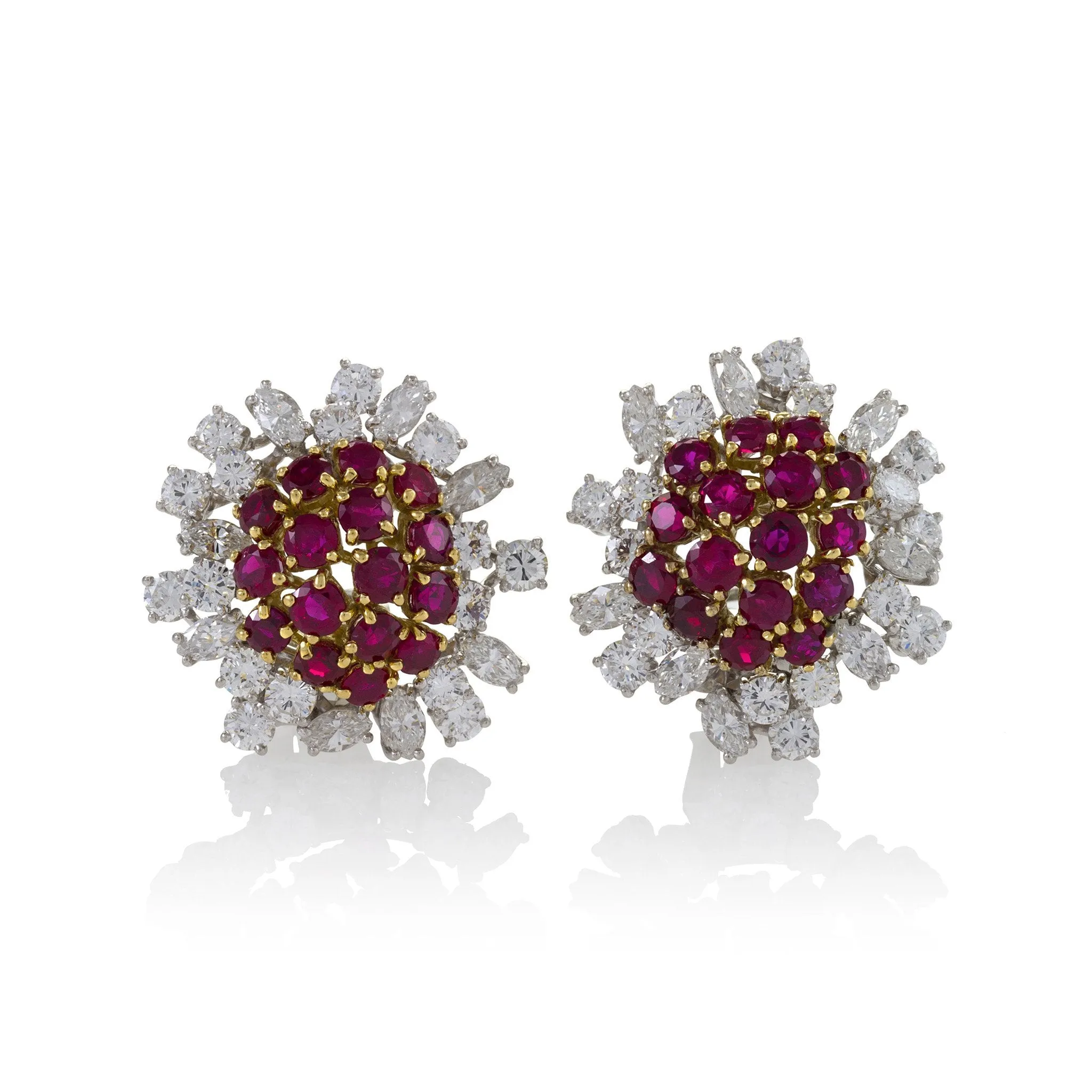 Boucheron Paris Ruby and Diamond Flower Earrings