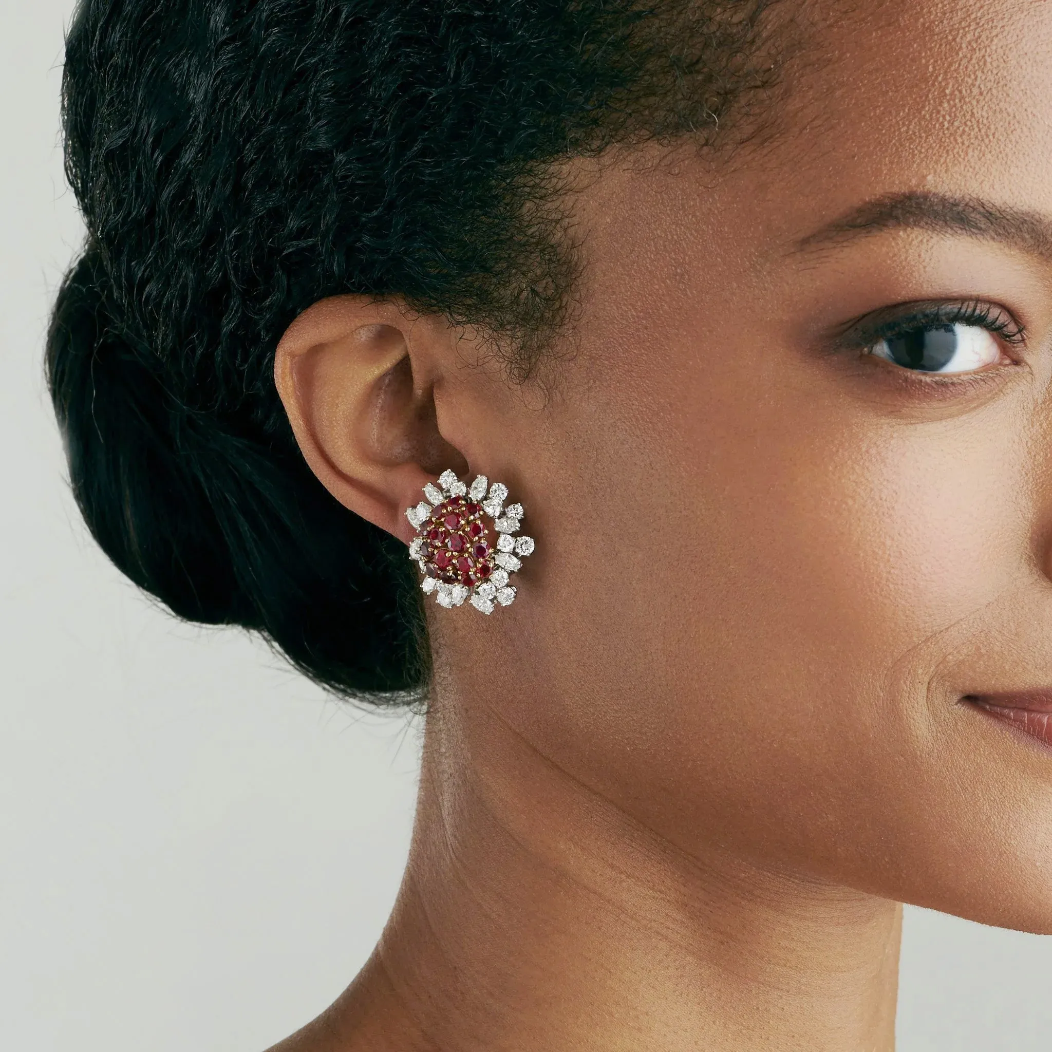 Boucheron Paris Ruby and Diamond Flower Earrings