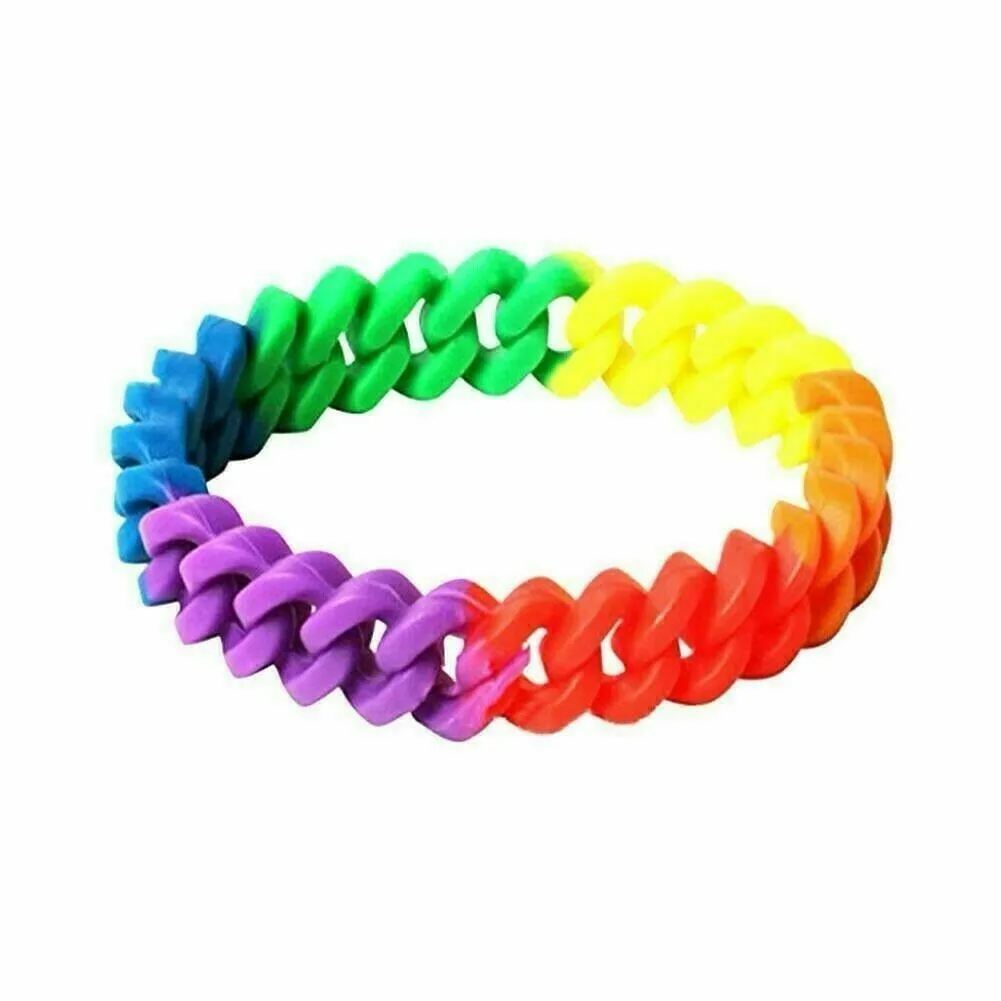 Bracelet - Rainbow Pride Silicone Link Gay LGBT Rubber Wristband