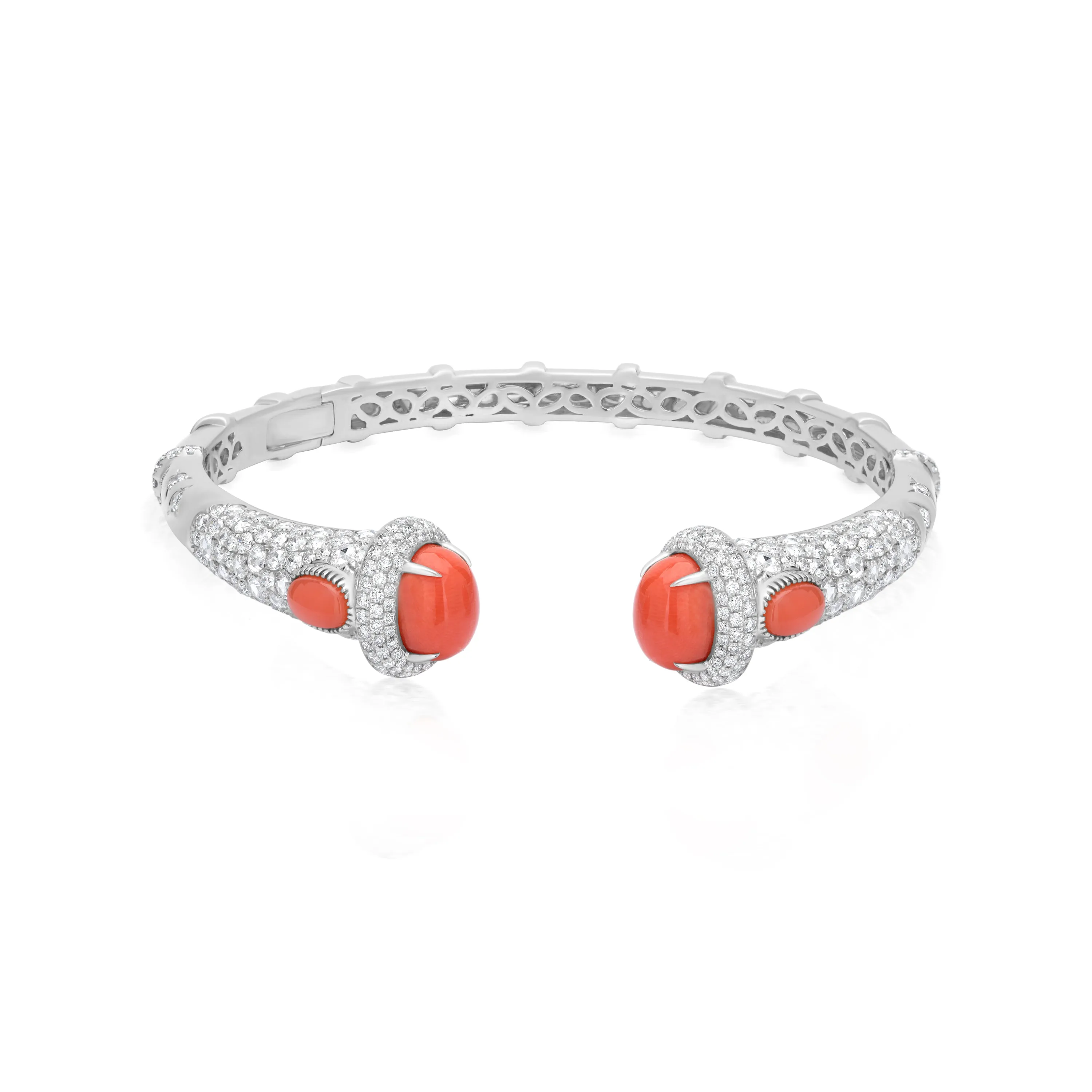 Cabochon Coral & Diamond Cuff Bangle