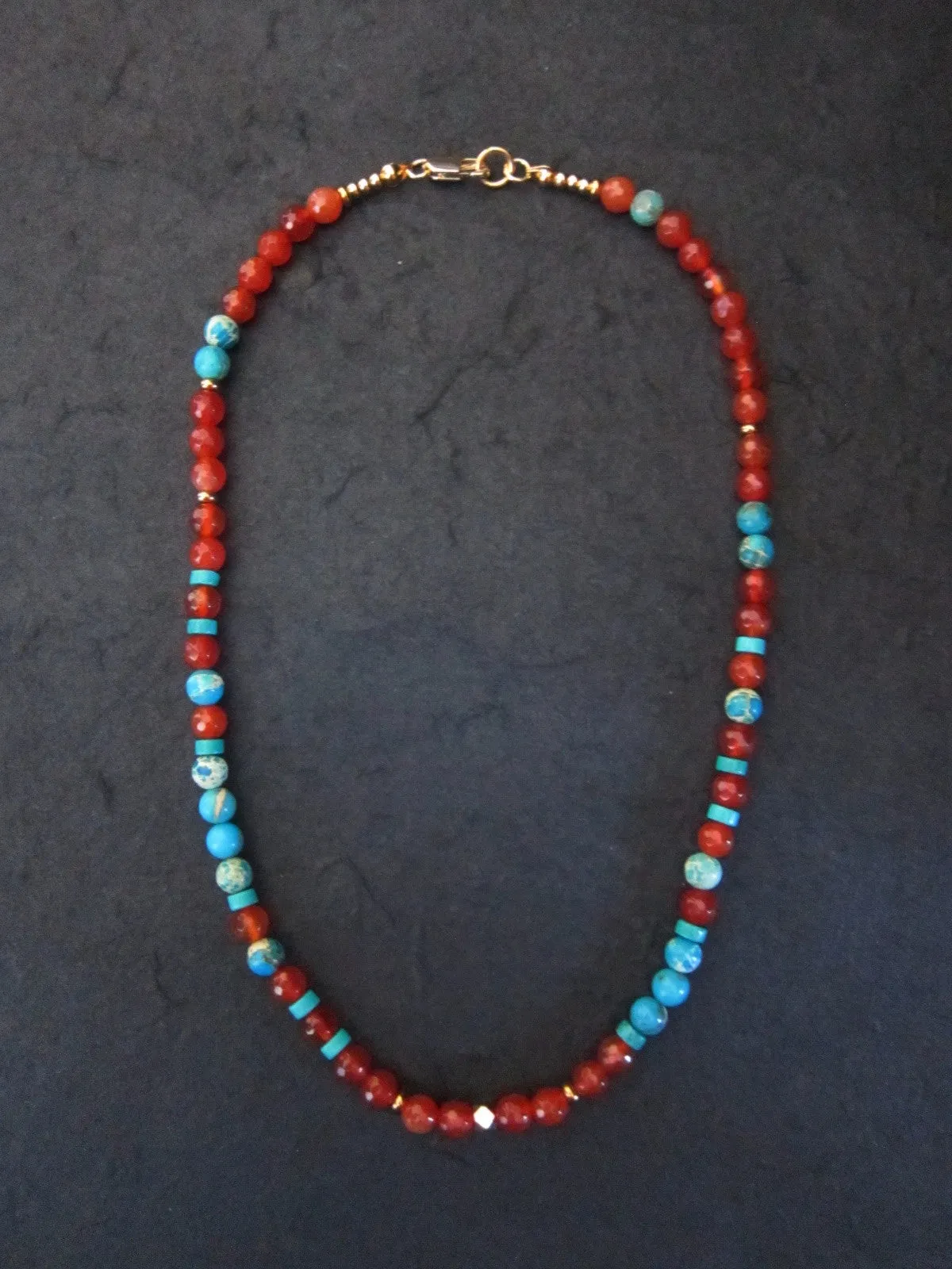 Carnelian and Aqua Turquoise Jasper Choker Necklace in 14K Gold Vermeil Finished