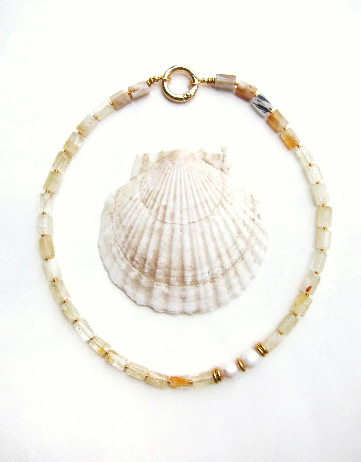 Citrine Quartz and Baroque Freshwater Pearl Statement Necklace