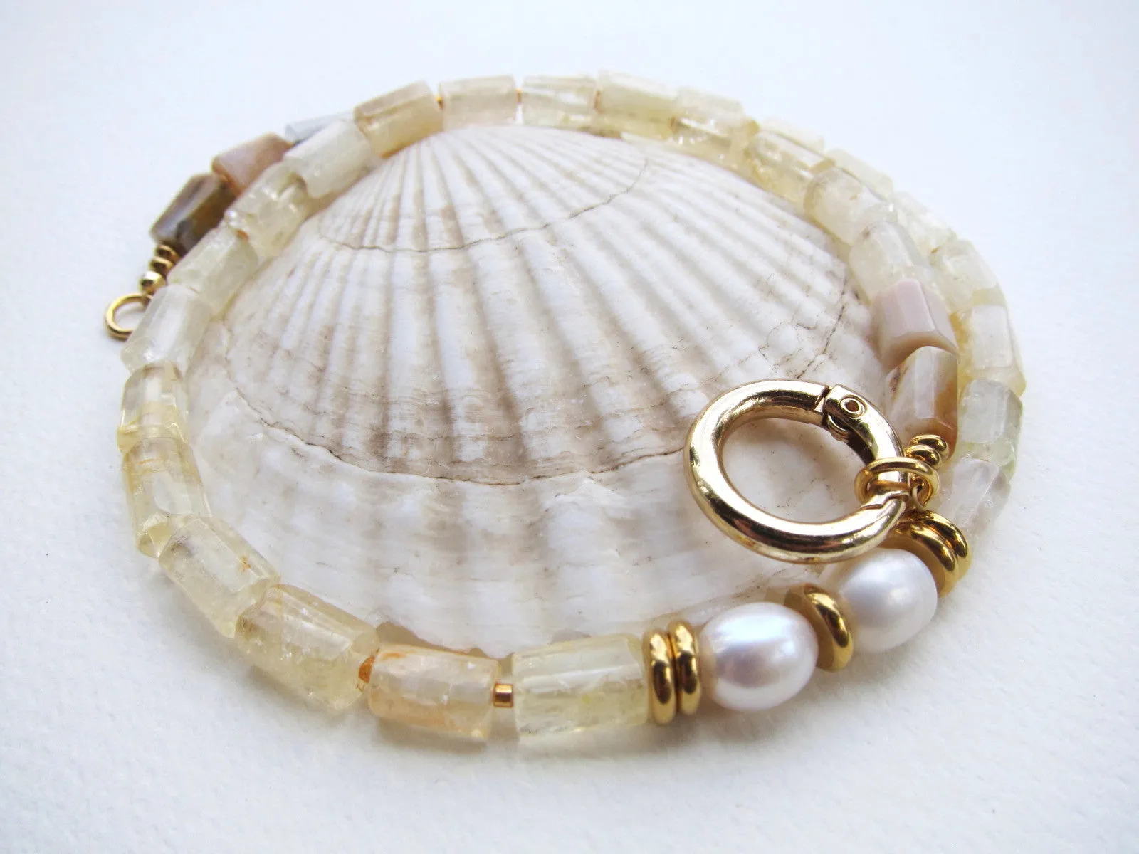 Citrine Quartz and Baroque Freshwater Pearl Statement Necklace