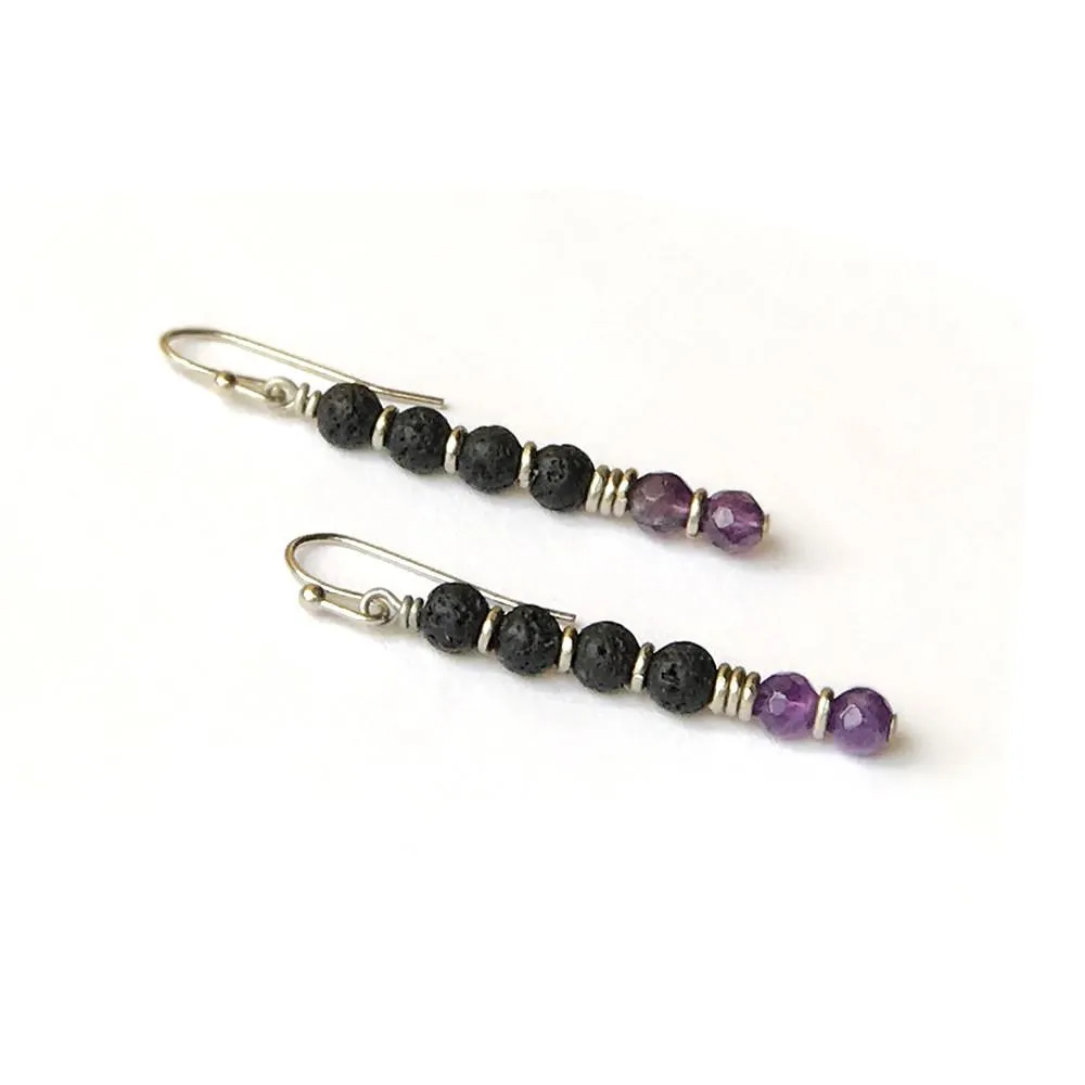 Crown Chakra Aromatherapy Earrings with Lava Rock and Amethyst *Final Sale*