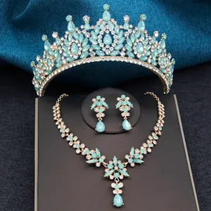 Crystal Bridal Crown Jewelry Sets Tiaras Earrings Necklace for Women