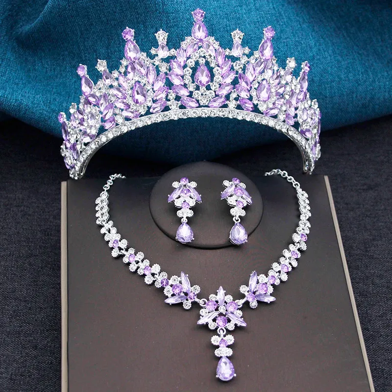 Crystal Bridal Crown Jewelry Sets Tiaras Earrings Necklace for Women