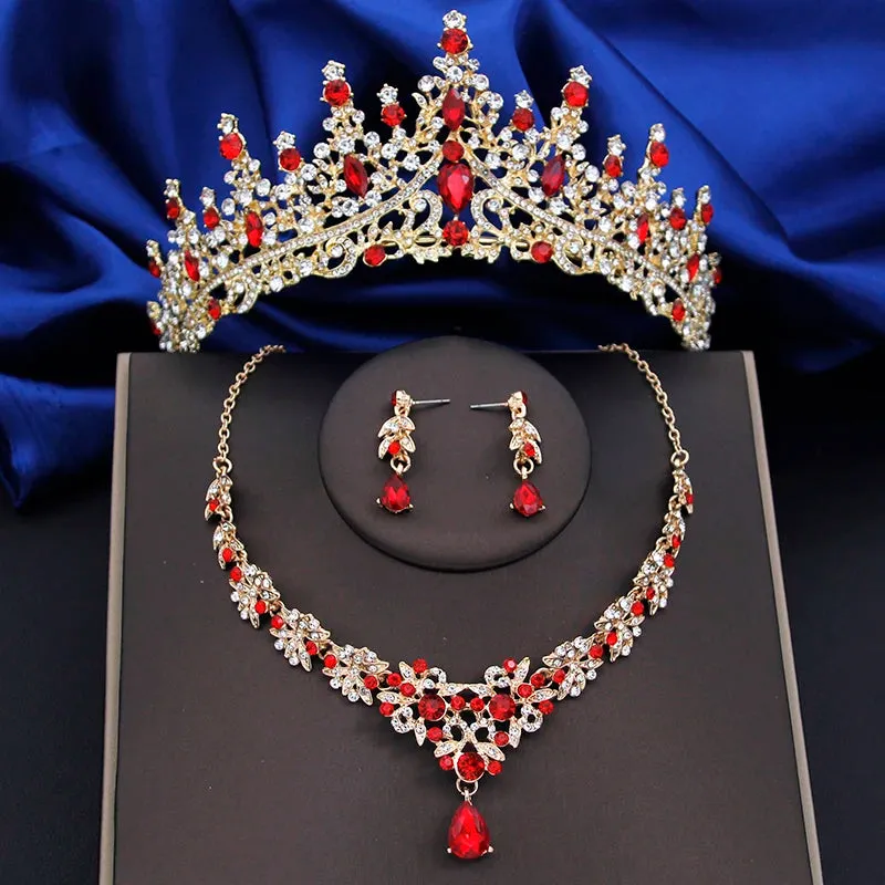 Crystal Bridal Jewelry Sets Tiaras Earrings Choker Necklace Fashion Costume Accessory