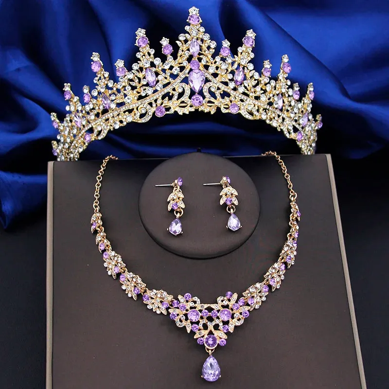 Crystal Bridal Jewelry Sets Tiaras Earrings Choker Necklace Fashion Costume Accessory