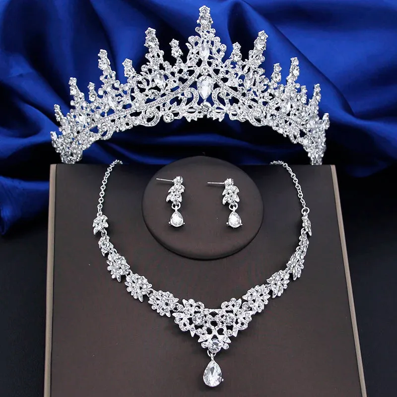 Crystal Bridal Jewelry Sets Tiaras Earrings Choker Necklace Fashion Costume Accessory