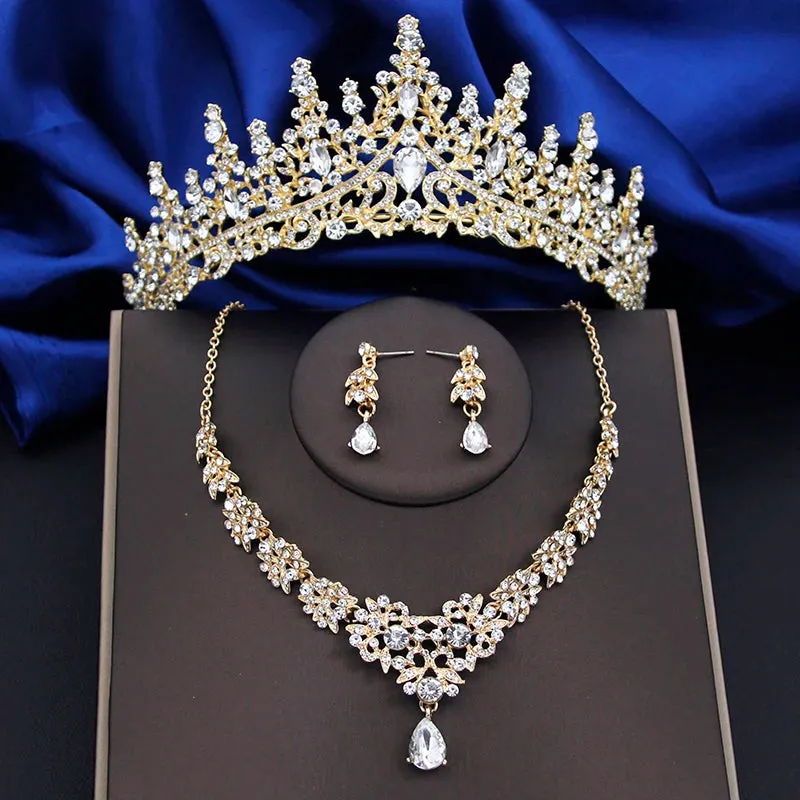 Crystal Bridal Jewelry Sets Tiaras Earrings Choker Necklace Fashion Costume Accessory