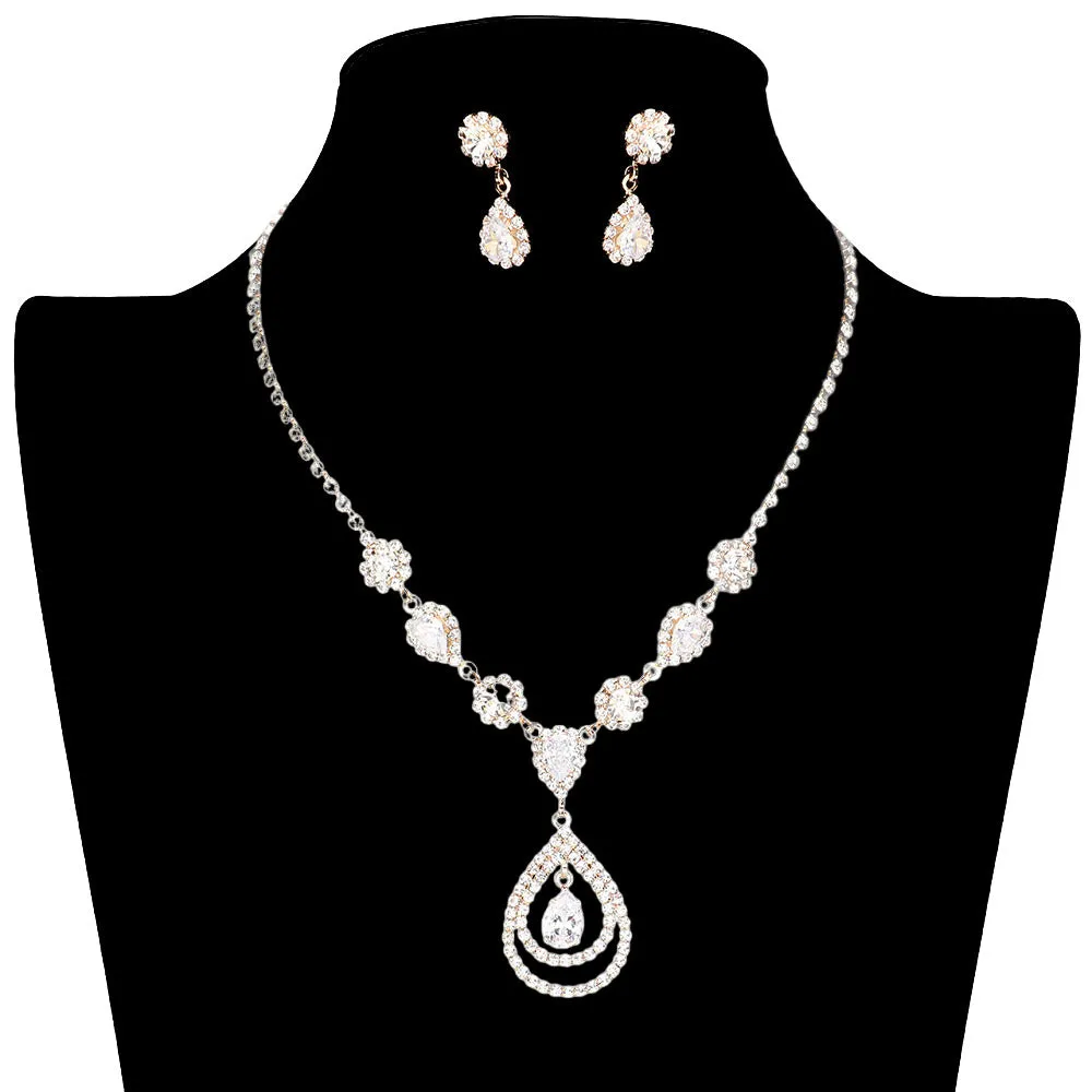 Cubic Zirconia Pave Teardrop Detail Bib Jewelry Set