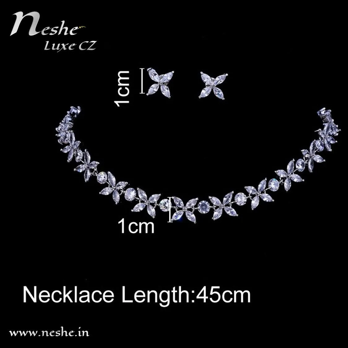 CZ Flowers Silver Choker Necklace Jewelry Set