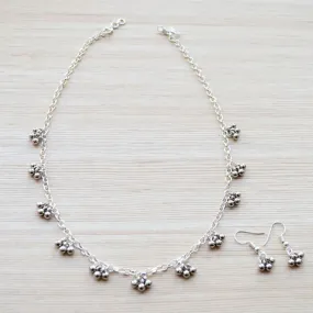 Dainty Silver Beaded Chain Choker and Small Jhumki Earring Gift Set, Minimalist Indian Jewelry