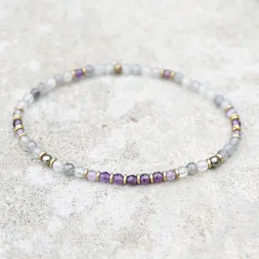 Delicate Cloudy Quartz and Amethyst Healing Anklet