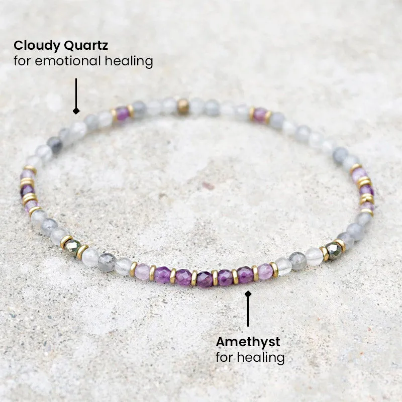 Delicate Cloudy Quartz and Amethyst Healing Anklet