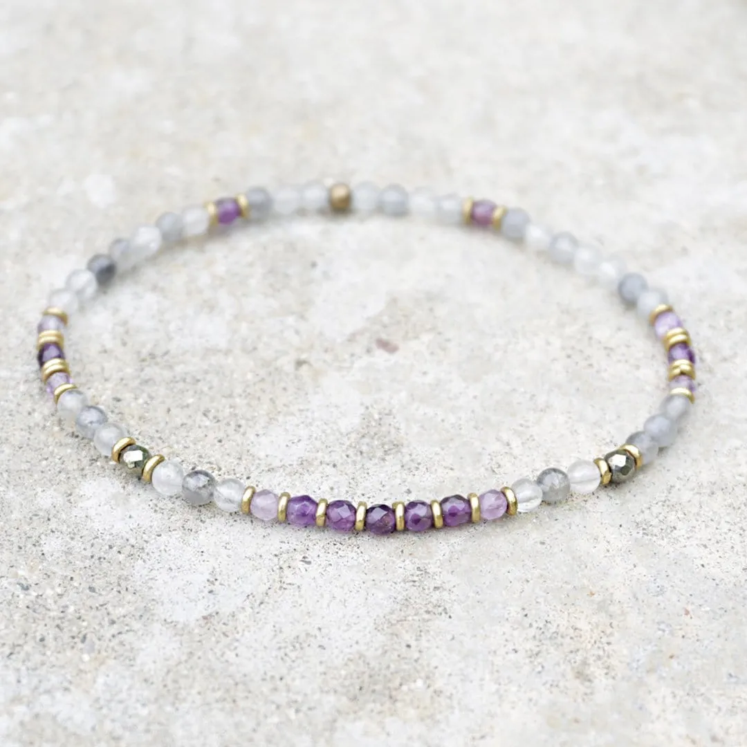 Delicate Cloudy Quartz and Amethyst Healing Anklet