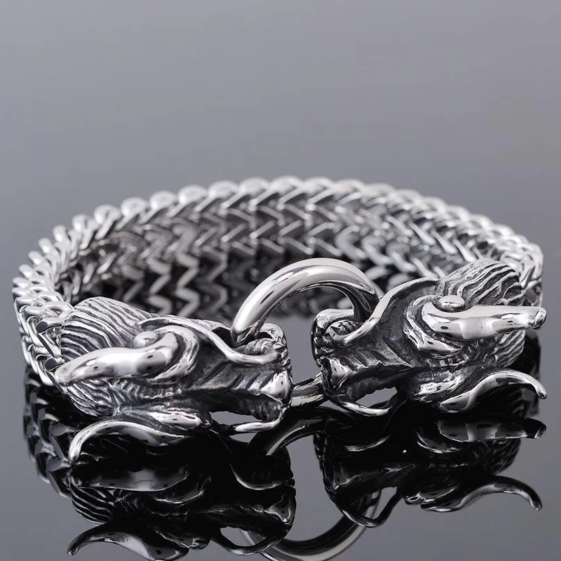 Double Dragon Heads Stainless Steel Bracelet