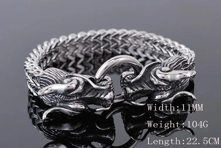 Double Dragon Heads Stainless Steel Bracelet