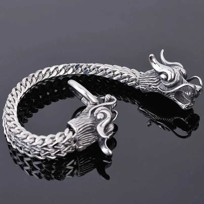 Double Dragon Heads Stainless Steel Bracelet