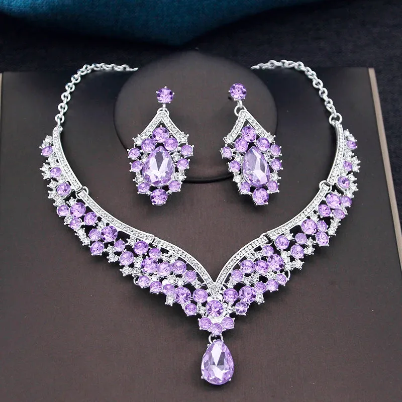 Elegant 3 Pcs Set Tiara Crown Necklace and Earrings for Women Fashion Jewelry Sets