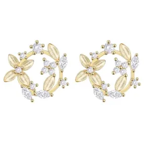 European Creative Pavé Crystal Wreath Stud Earrings - 925 Sterling Silver