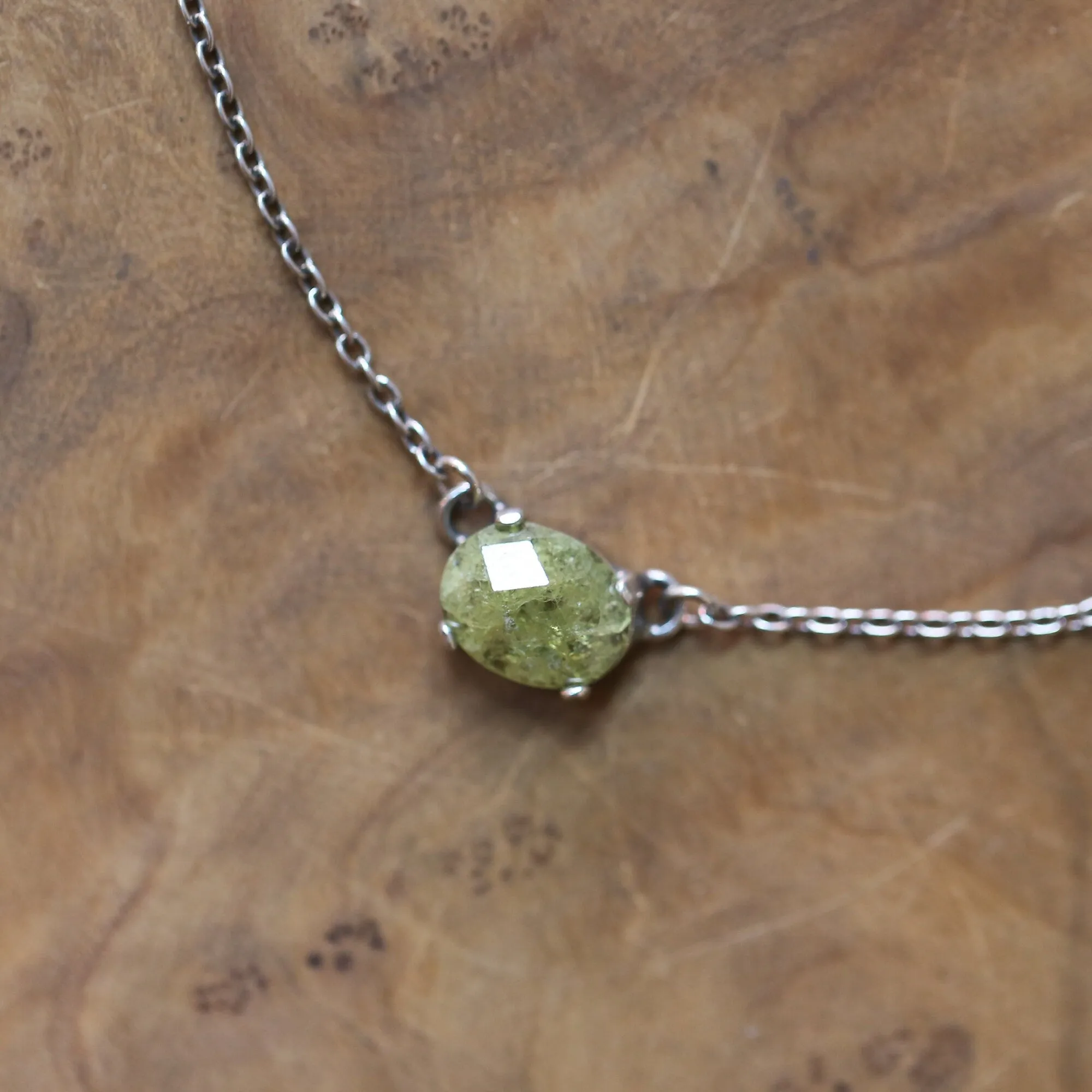 Faceted Green Garnet Necklace - Garnet Pendant - Green Garnet Jewelry - .925 Sterling Silver