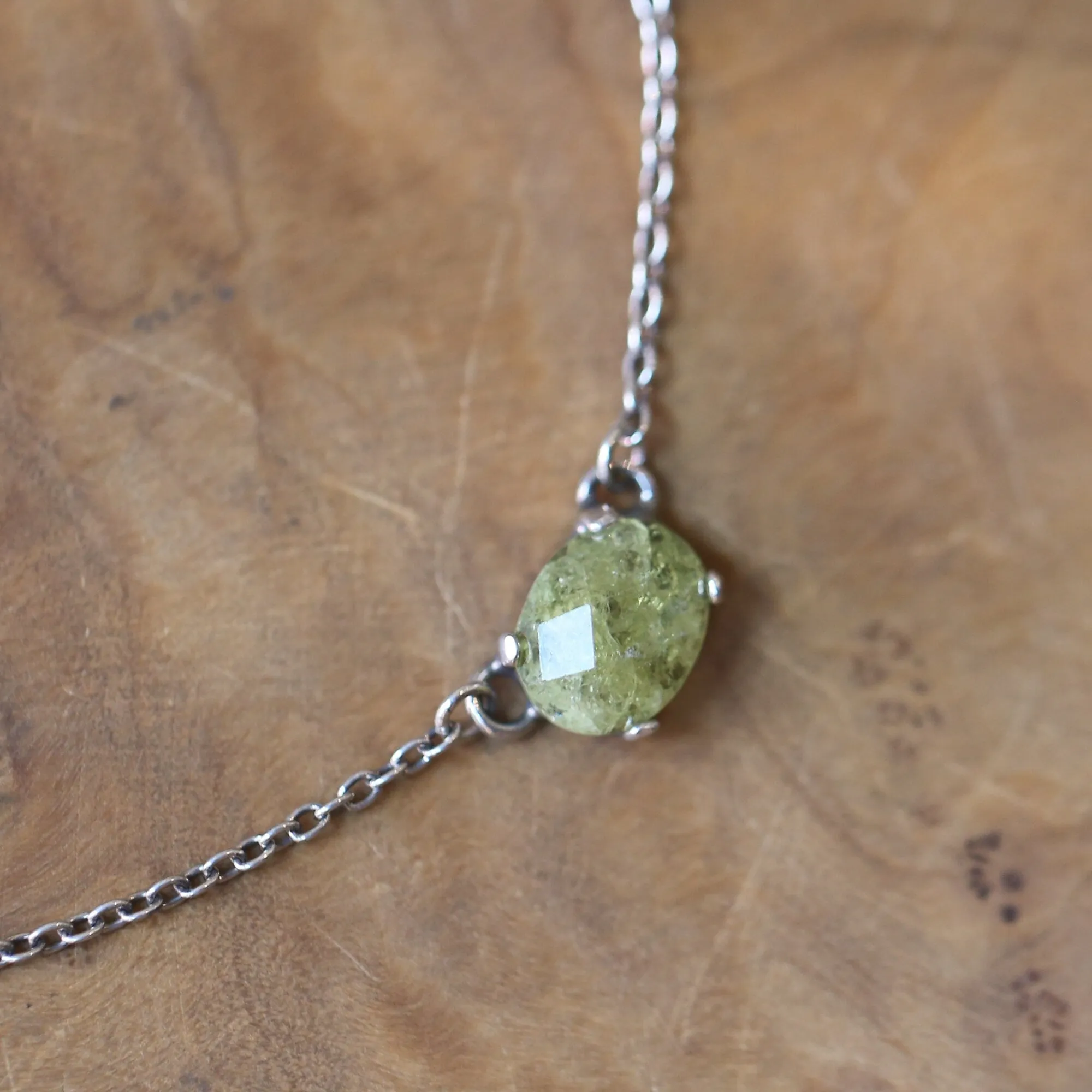 Faceted Green Garnet Necklace - Garnet Pendant - Green Garnet Jewelry - .925 Sterling Silver