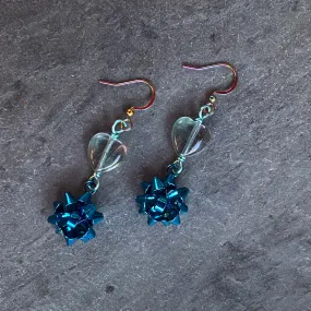 Fluorite Heart Christmas Bow Earrings