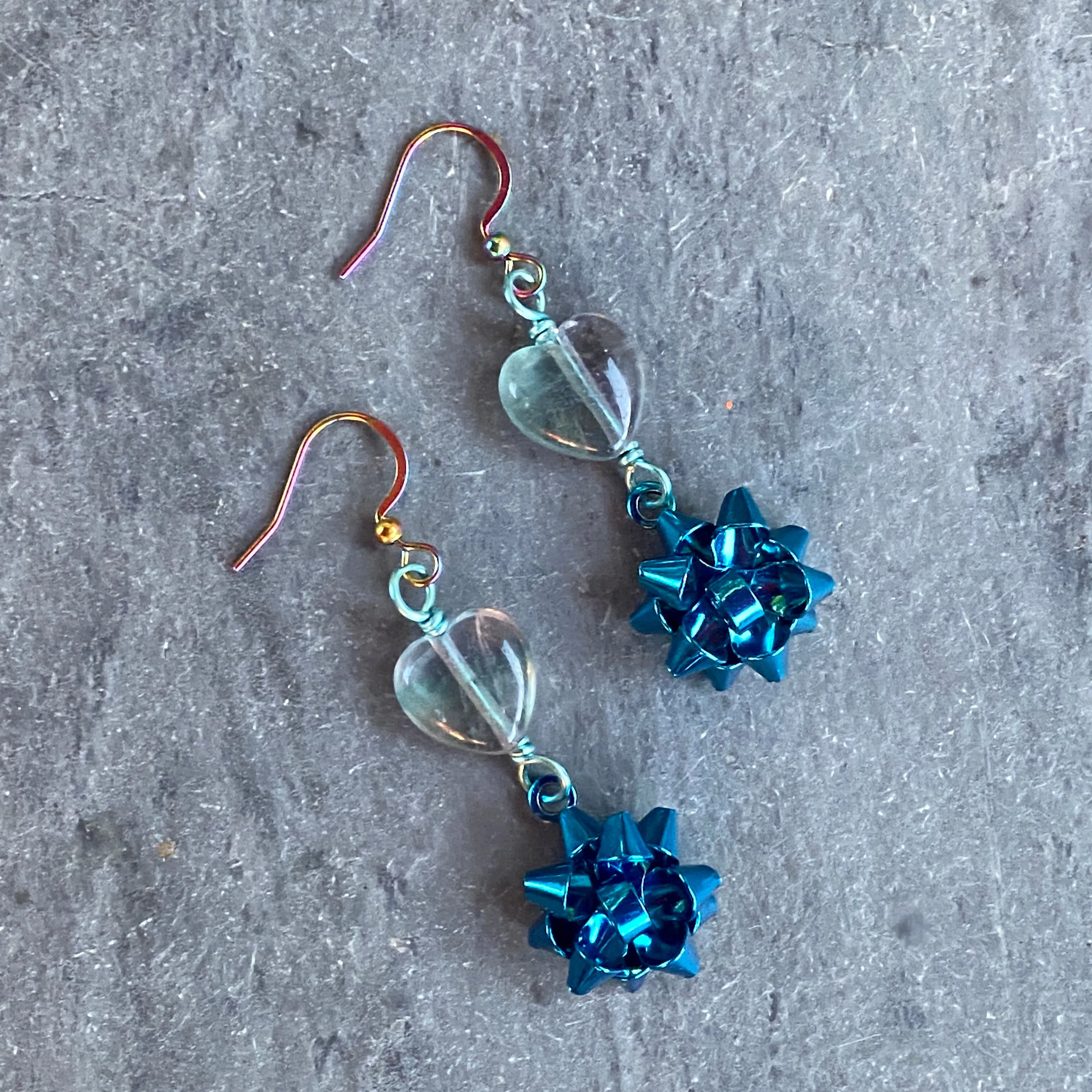 Fluorite Heart Christmas Bow Earrings