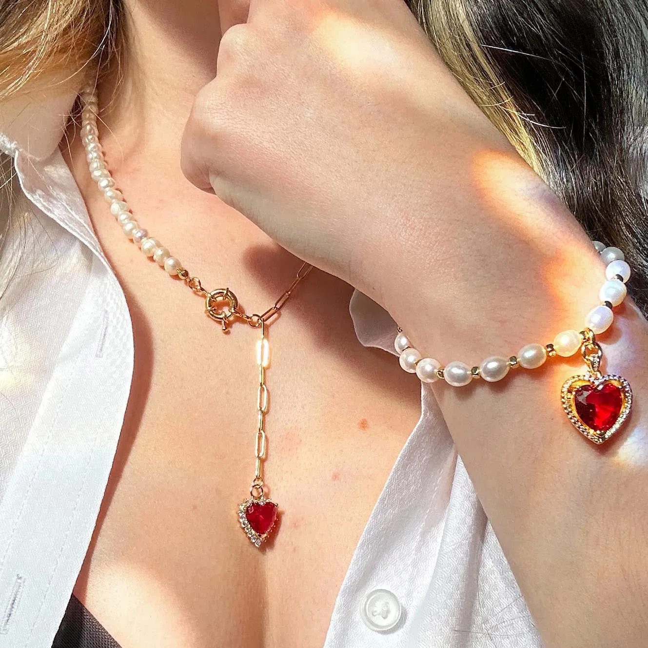 Gemstone Heart Pearl Necklace