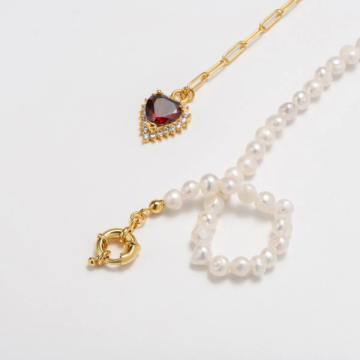 Gemstone Heart Pearl Necklace