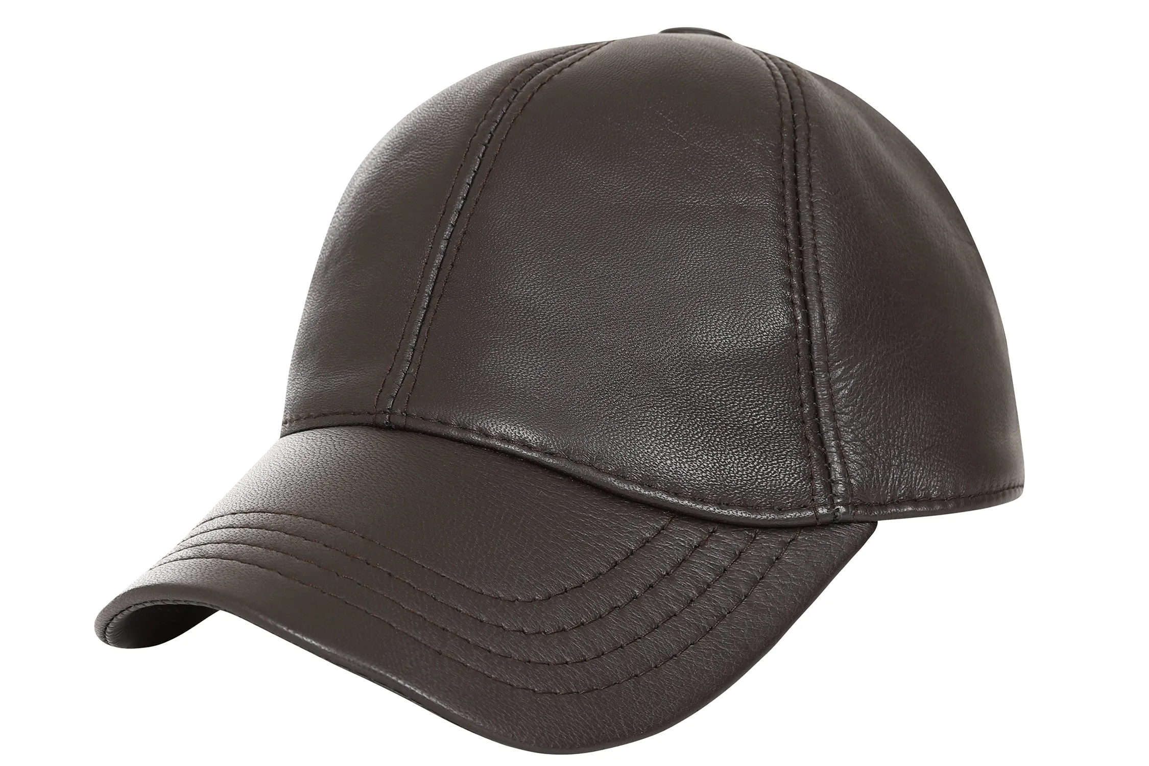 Genuine Dark Brown Leather Baseball Cap - Curve Peak