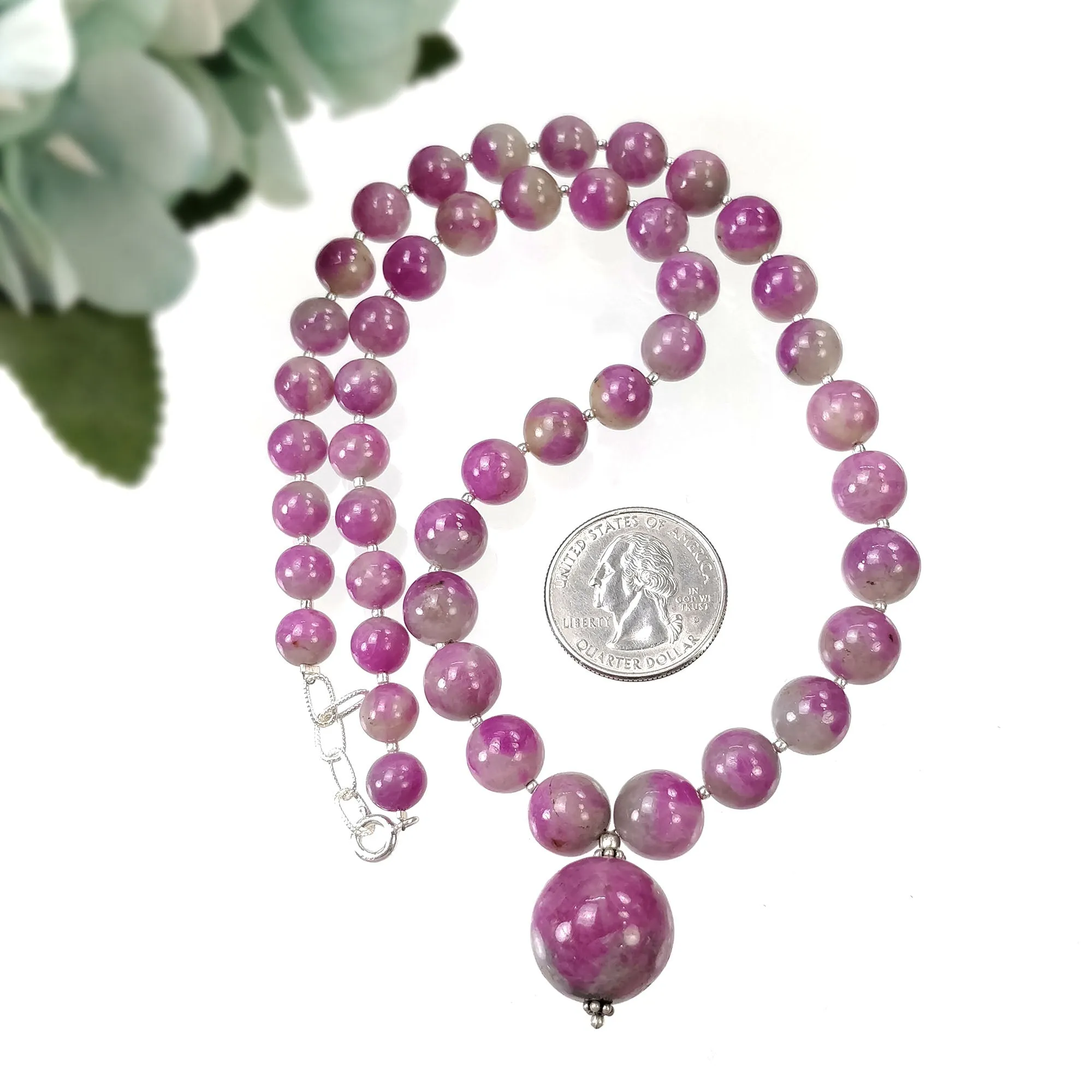 Global RUBY Gemstone NECKLACE: 341.95cts Natural Untreated Bi-Color Zoisite Ruby Balls With 925 Sterling Silver 7.5mm - 17mm 19"