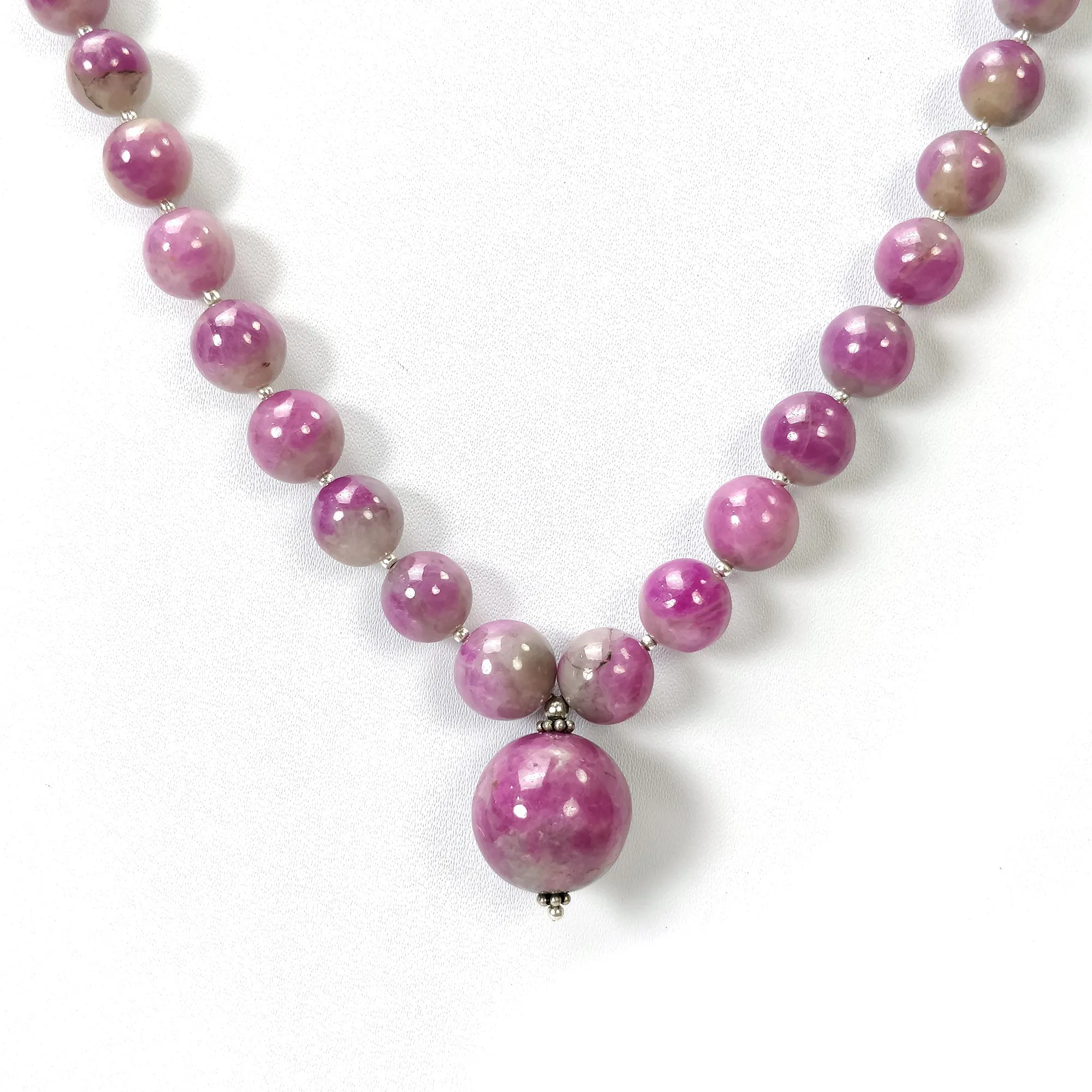 Global RUBY Gemstone NECKLACE: 341.95cts Natural Untreated Bi-Color Zoisite Ruby Balls With 925 Sterling Silver 7.5mm - 17mm 19"