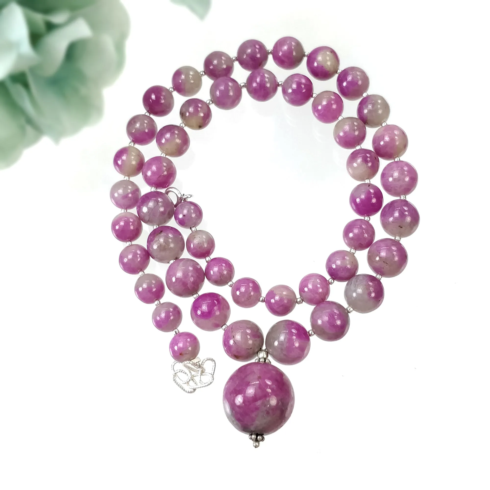 Global RUBY Gemstone NECKLACE: 341.95cts Natural Untreated Bi-Color Zoisite Ruby Balls With 925 Sterling Silver 7.5mm - 17mm 19"