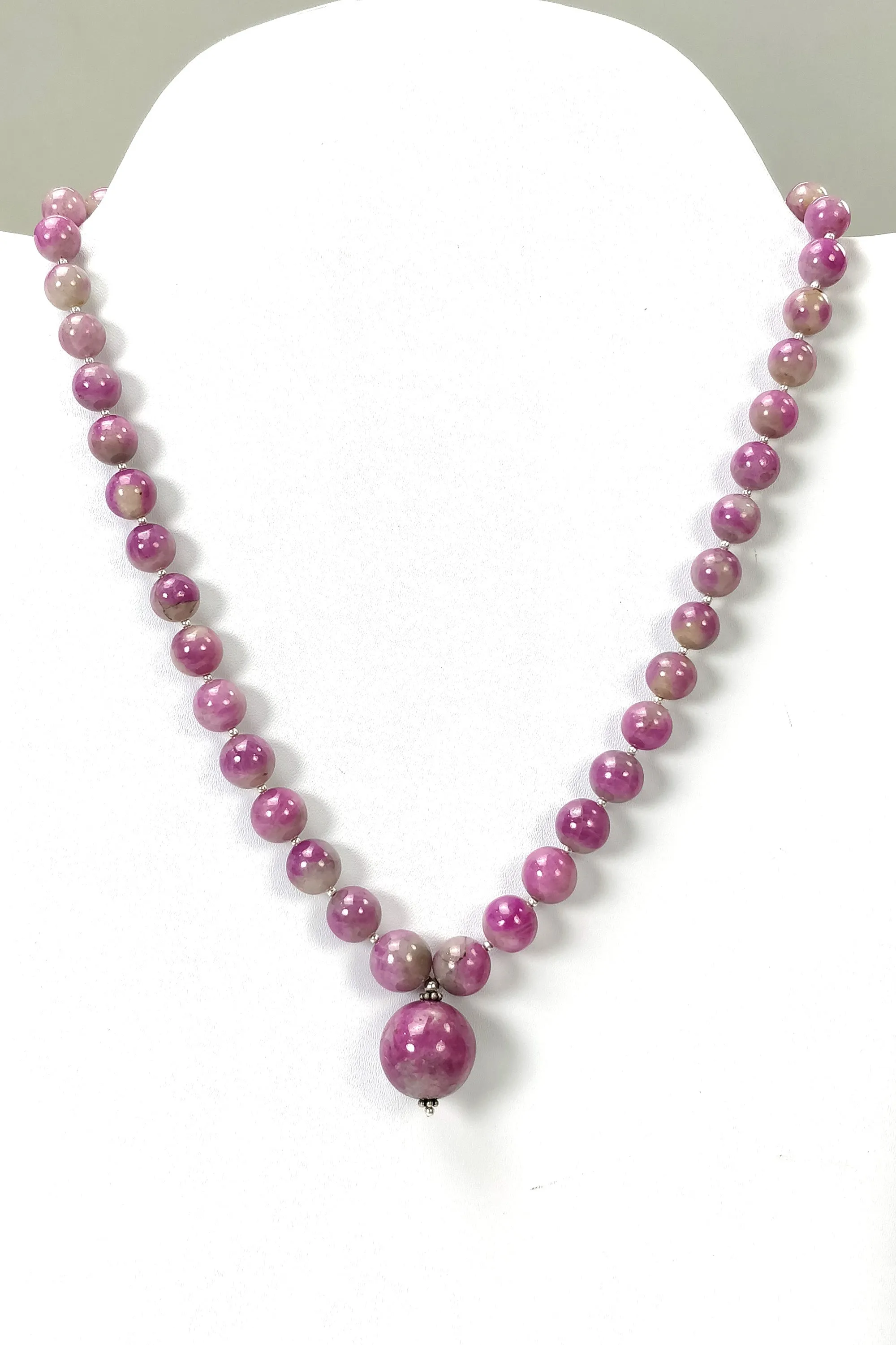 Global RUBY Gemstone NECKLACE: 341.95cts Natural Untreated Bi-Color Zoisite Ruby Balls With 925 Sterling Silver 7.5mm - 17mm 19"