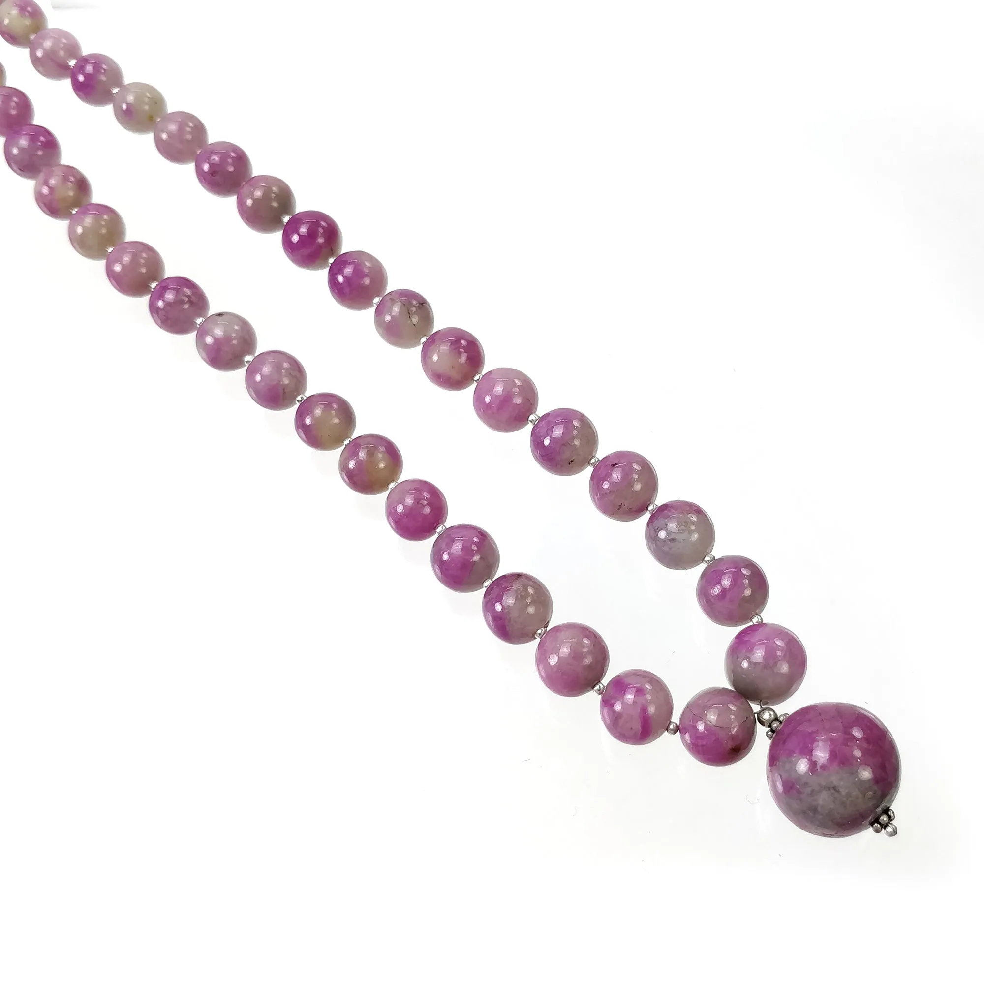 Global RUBY Gemstone NECKLACE: 341.95cts Natural Untreated Bi-Color Zoisite Ruby Balls With 925 Sterling Silver 7.5mm - 17mm 19"