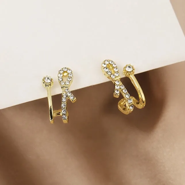 Gold Bling Ribbon Bow Earrings Gifts Korean Jewelry Cubic Womens Accessories Luxury Fashion Dating Party Clubber Elegant Wedding Accessory