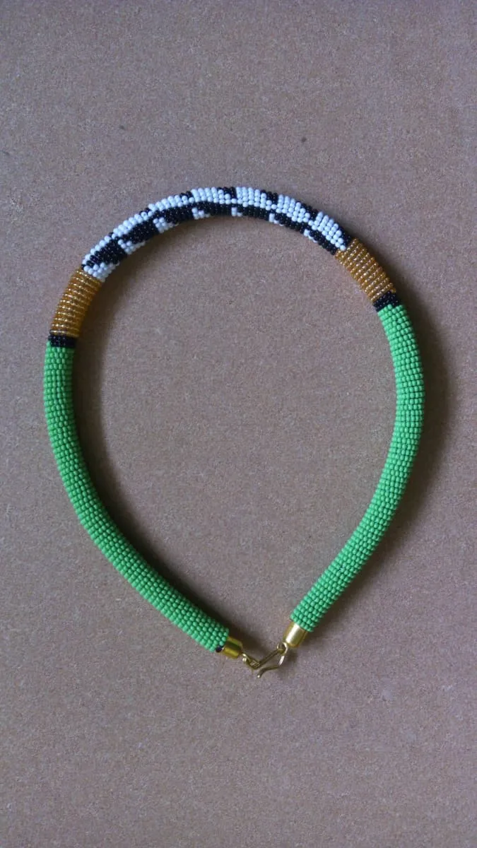 Green beaded necklace, African Zulu necklace, Maasai jewelry