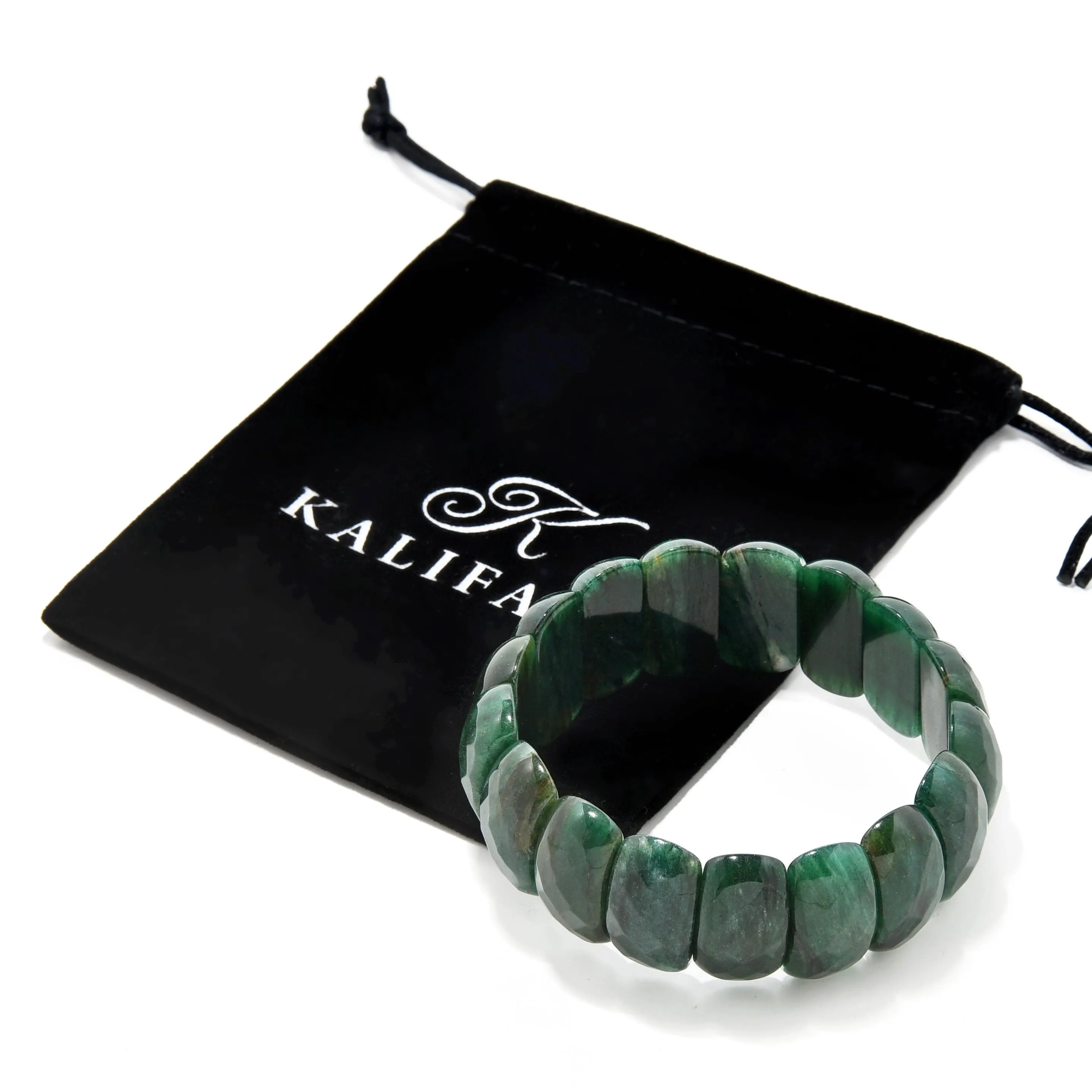 Green Jasper Faceted Gemstone Bead Elastic Bracelet