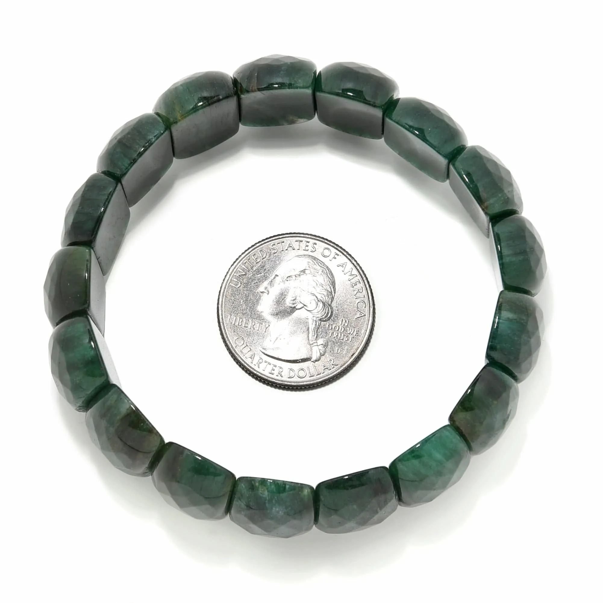 Green Jasper Faceted Gemstone Bead Elastic Bracelet