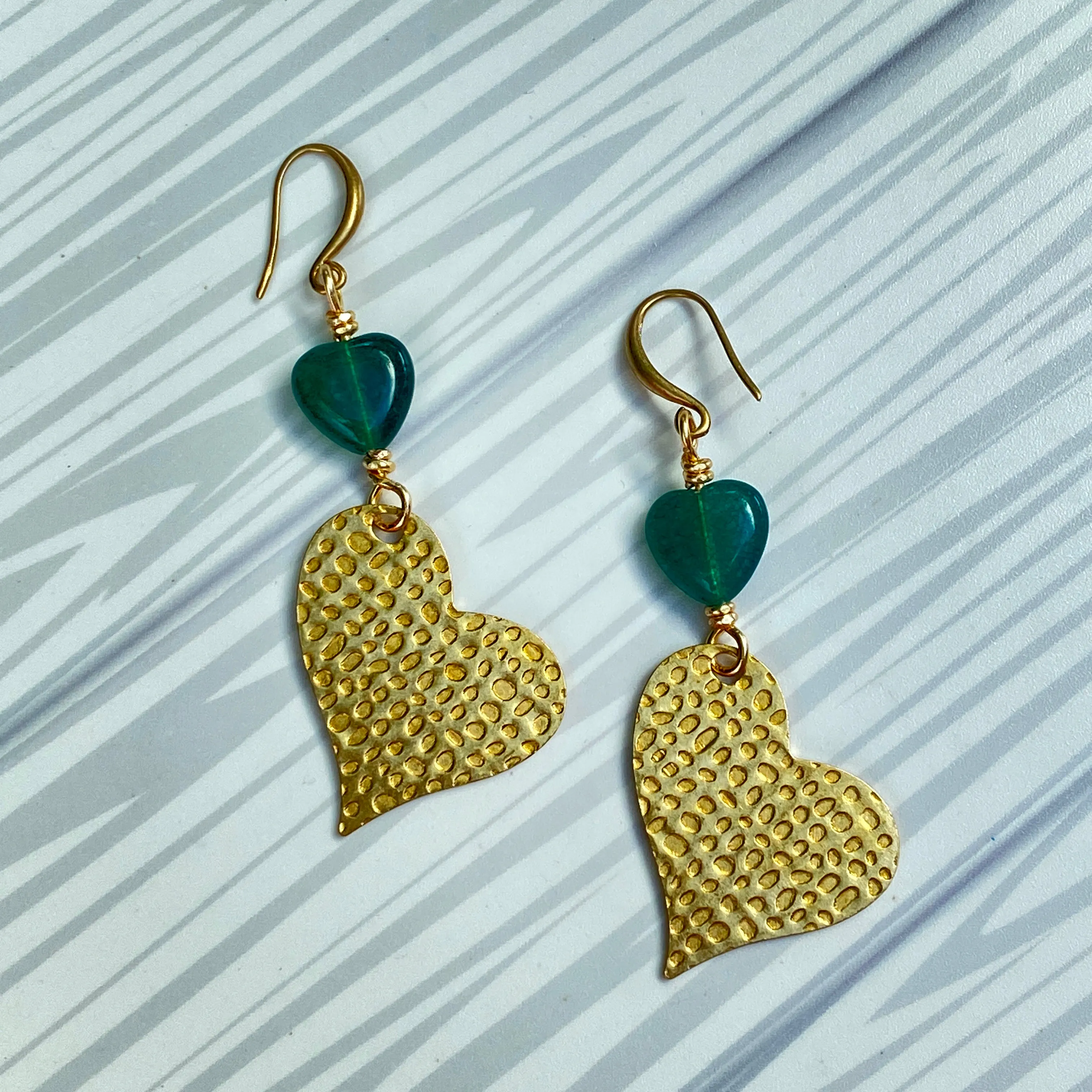 Green Onyx Heart Earrings