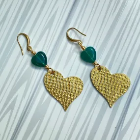 Green Onyx Heart Earrings