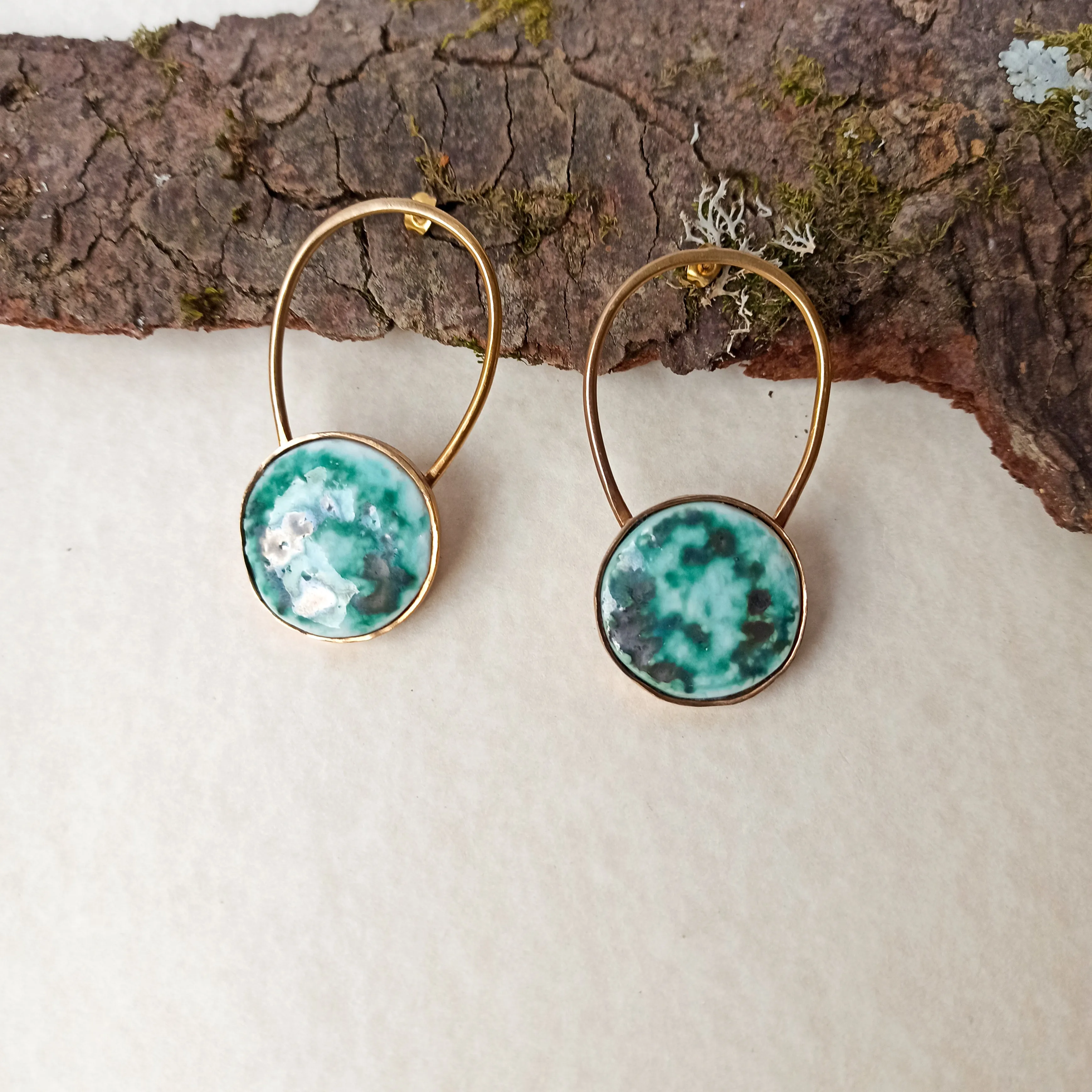 Green porcelain statement stud earrings