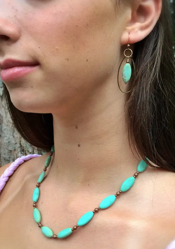 Green Turquoise Necklace, Southwestern Inspired Turquoise Necklace with Copper Accents